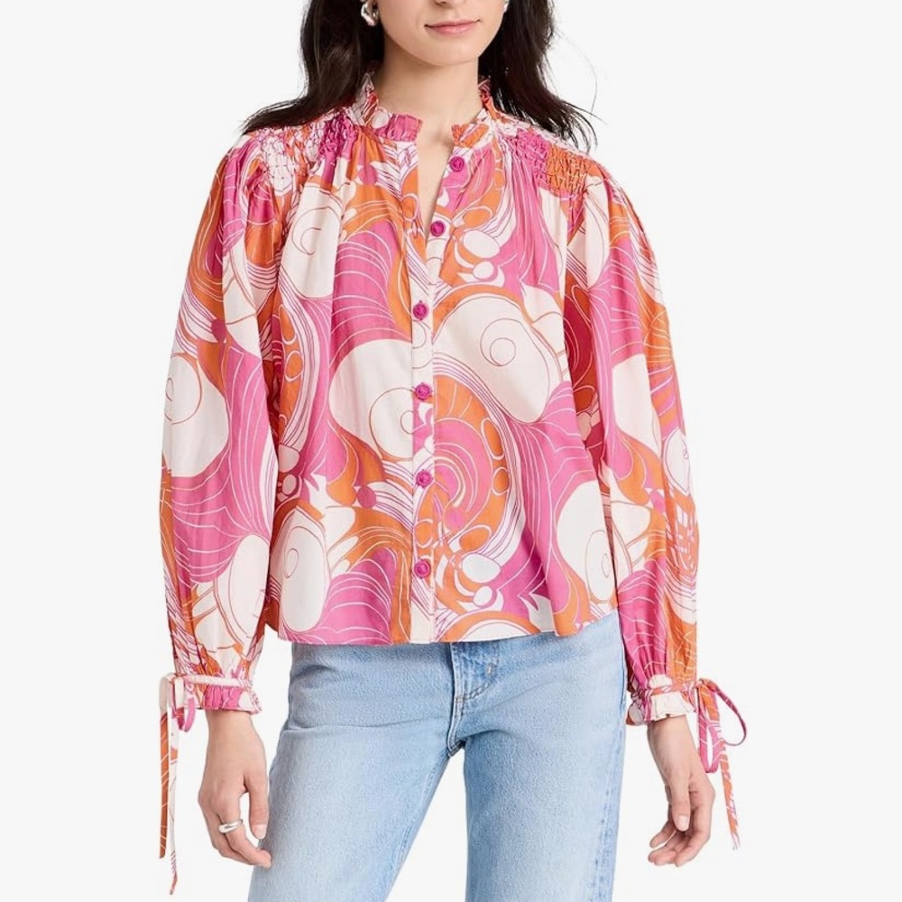 $295 NWT Rhode “Louisa” Top in Pink Deco Surf Sz XS M